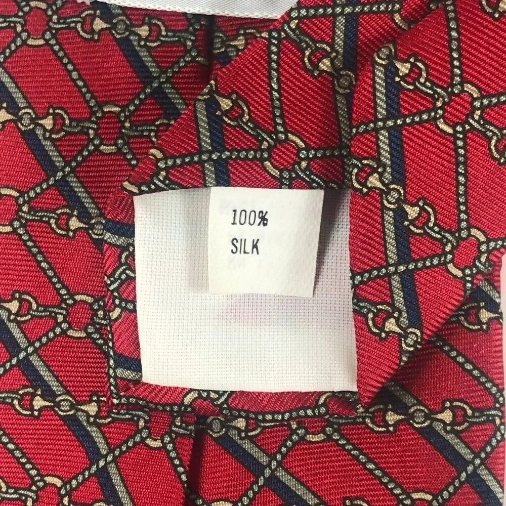Mark Alexander Red Silk Equestrian Horse Bit Chain Diamond Grid Necktie USA Tie